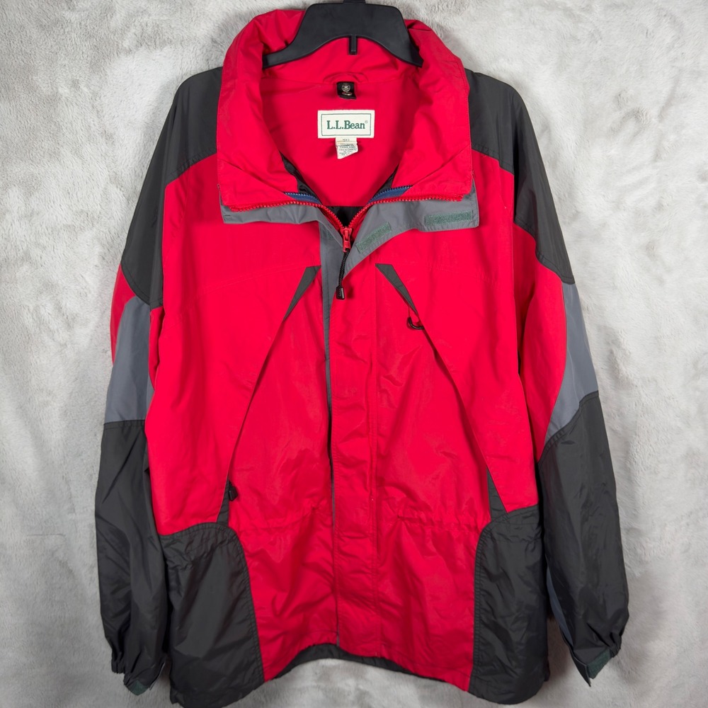 Vintage LL Bean Men's Tall Extra Large Red Grey Color Block Ski Insulated Jacket